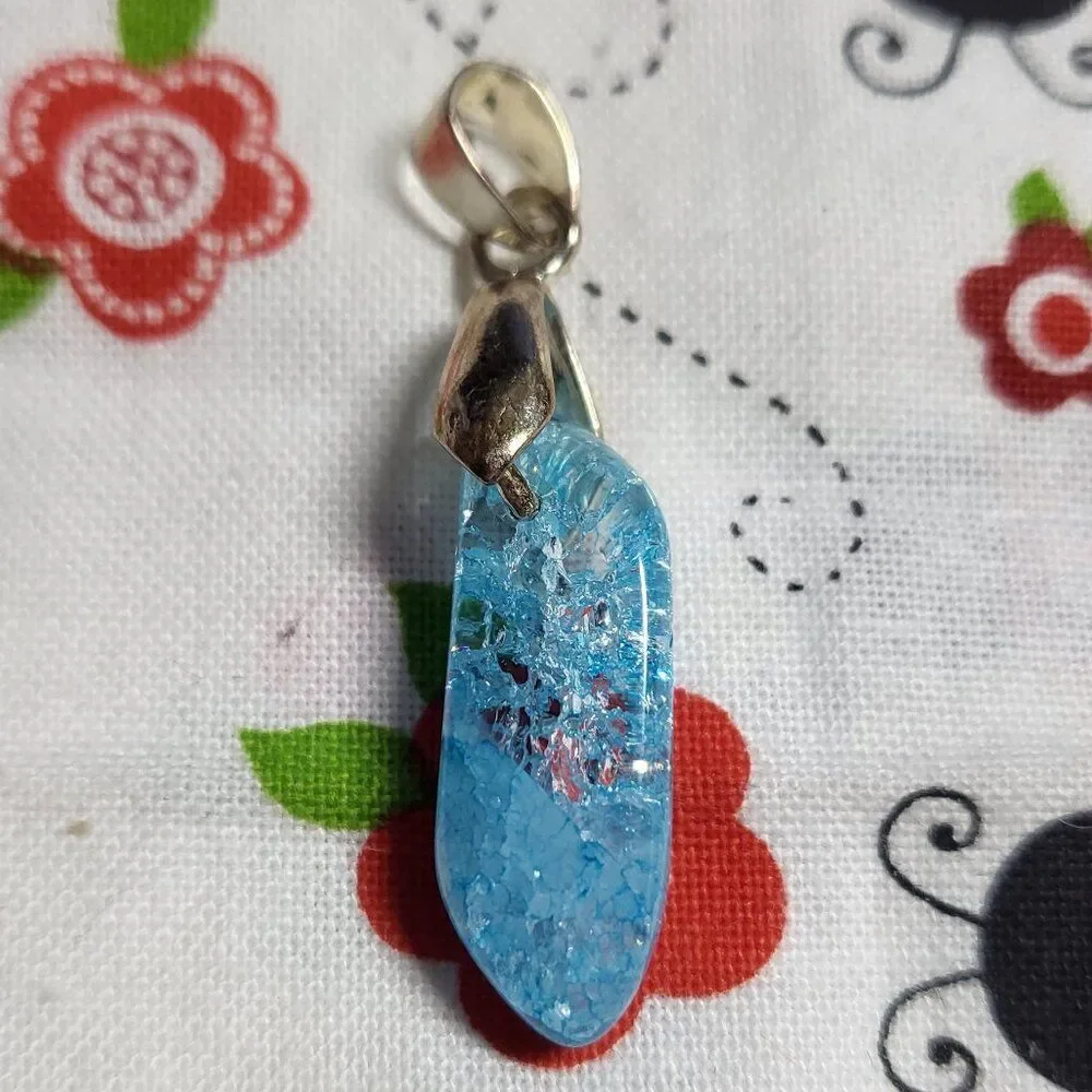 Aquamarine Blue Crackle Quartz Pendant